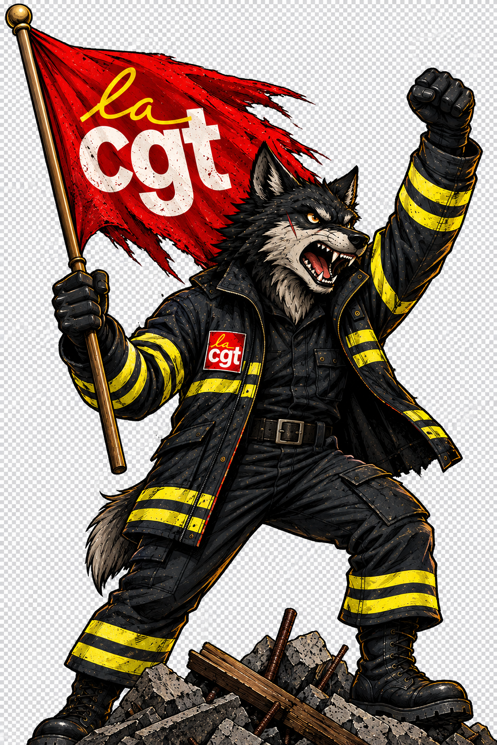 Wolfy manifestant - CGT SDIS 88